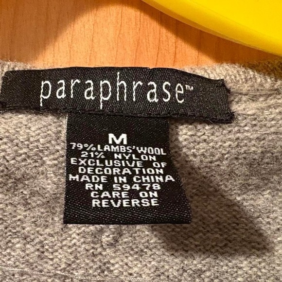 Paraphrase Gray Cardigan Sweater Lambs Wool Embellished Size Medium - Picture 3 of 3